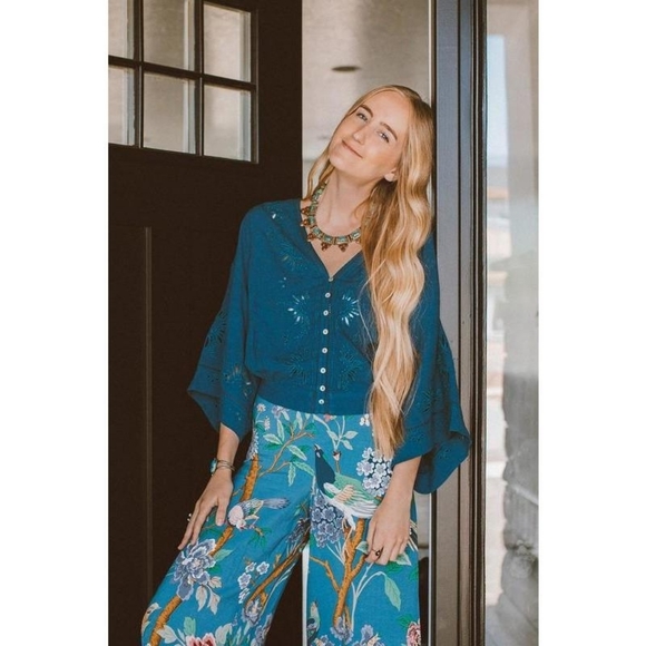 💗 Lovestitch 💗 Boho Eyelet Cropped Blouse / Size L - Picture 1 of 3